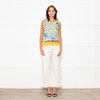 Dolce & Gabbana Yellow Cream Black Polka Dot Rose Print Top