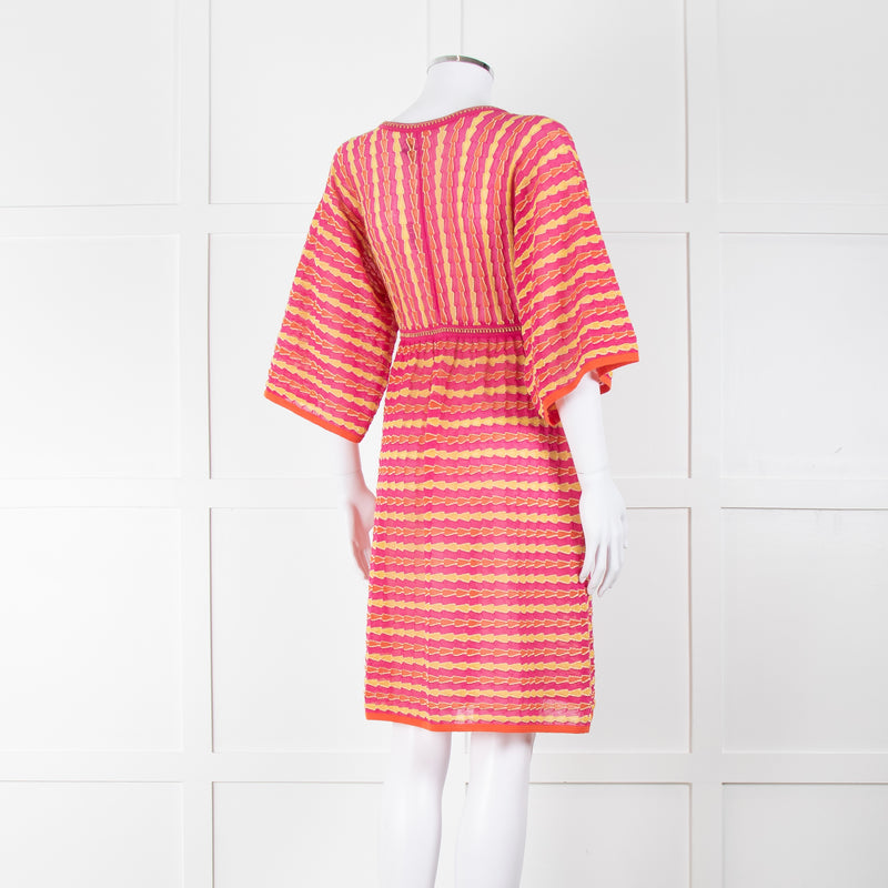 Missoni Pink, Orange, Yellow & Gold Thread V Neck Dress