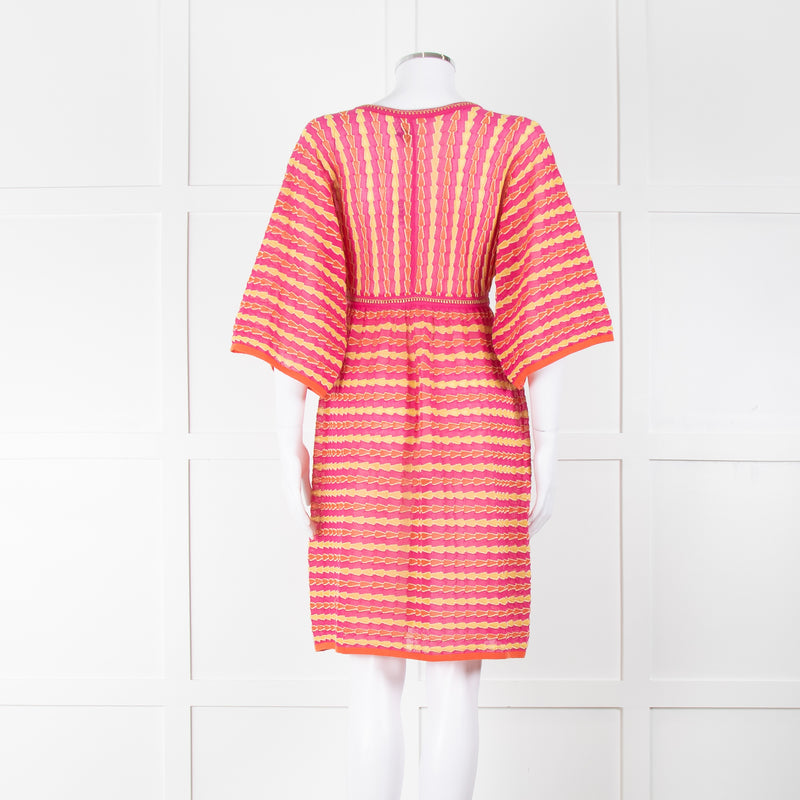 Missoni Pink, Orange, Yellow & Gold Thread V Neck Dress