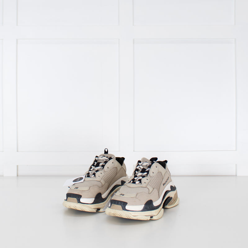 Balenciaga Beige Black Triple S Trainers