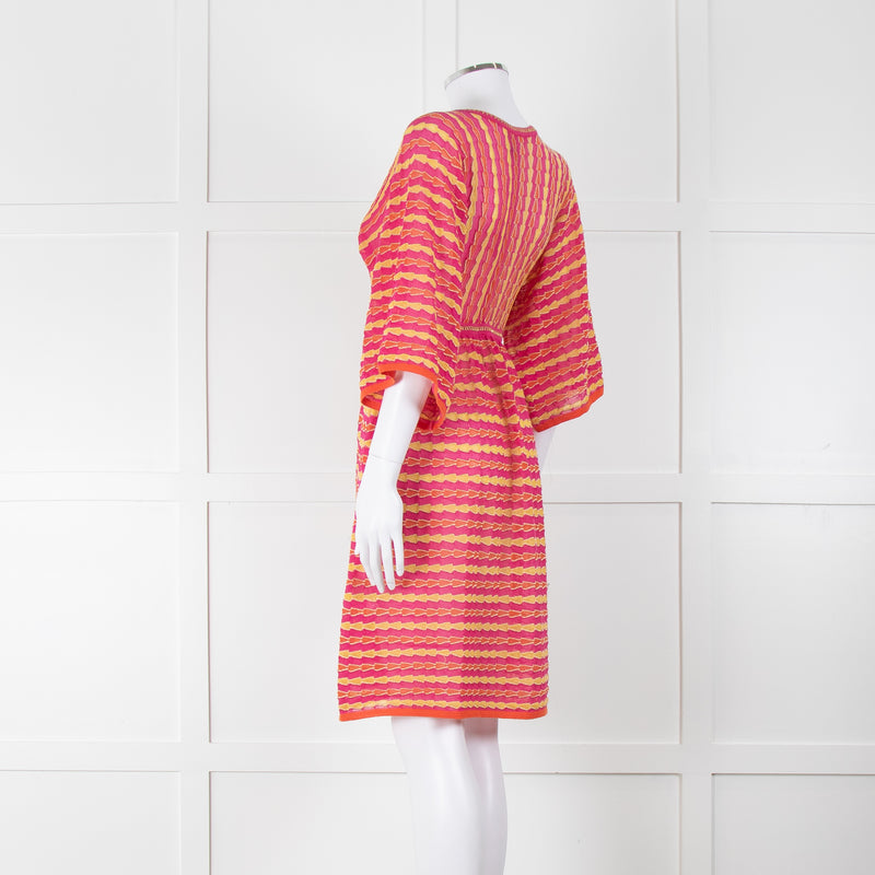 Missoni Pink, Orange, Yellow & Gold Thread V Neck Dress