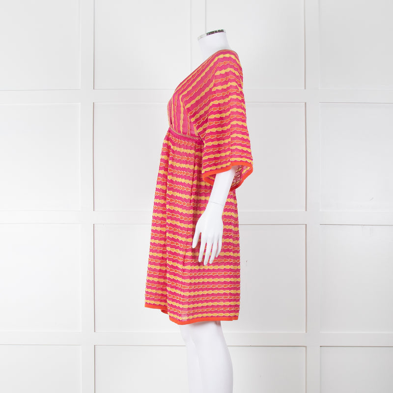 Missoni Pink, Orange, Yellow & Gold Thread V Neck Dress