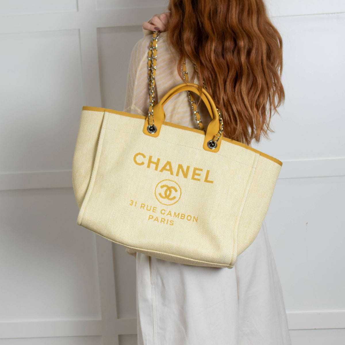 Chanel Yellow Raffia Deauville Two-Way Tote Bag