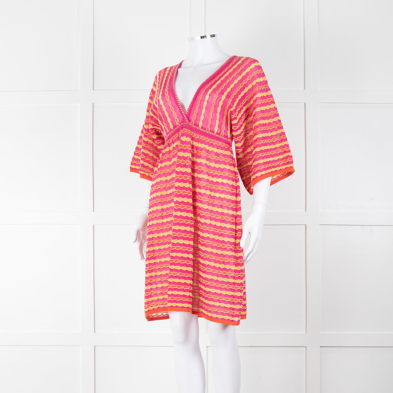 Missoni Pink, Orange, Yellow & Gold Thread V Neck Dress