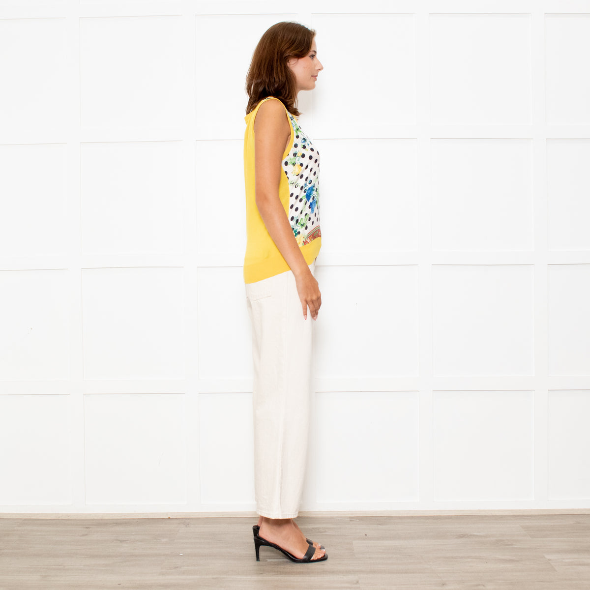 Dolce & Gabbana Yellow Cream Black Polka Dot Rose Print Top