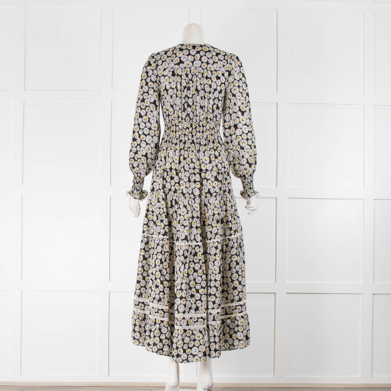 Me & Em Black Camomile Print Multi Tiered Belted Maxi Dress