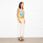 Dolce & Gabbana Yellow Cream Black Polka Dot Rose Print Top