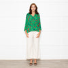 Ba&sh Green Red Navy Flower Lurex Stripe Blouse