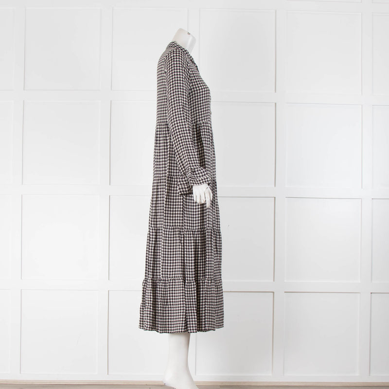 Ganni Black White Gingham Long Sleeve Maxi Dress