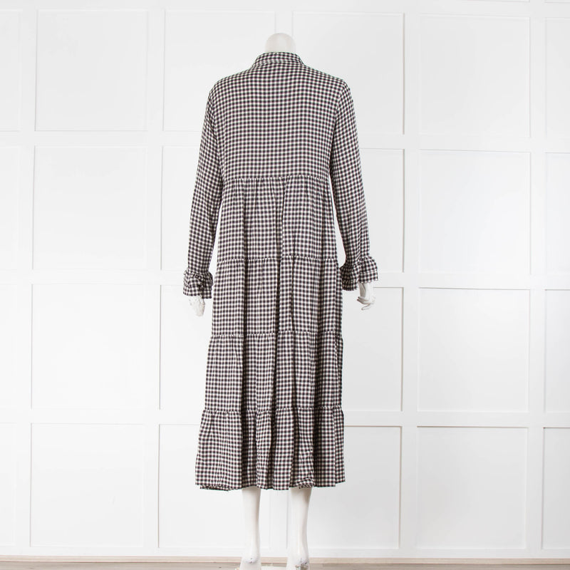 Ganni Black White Gingham Long Sleeve Maxi Dress