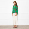 Ba&sh Green Red Navy Flower Lurex Stripe Blouse