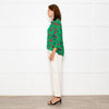 Ba&sh Green Red Navy Flower Lurex Stripe Blouse