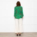 Ba&sh Green Red Navy Flower Lurex Stripe Blouse