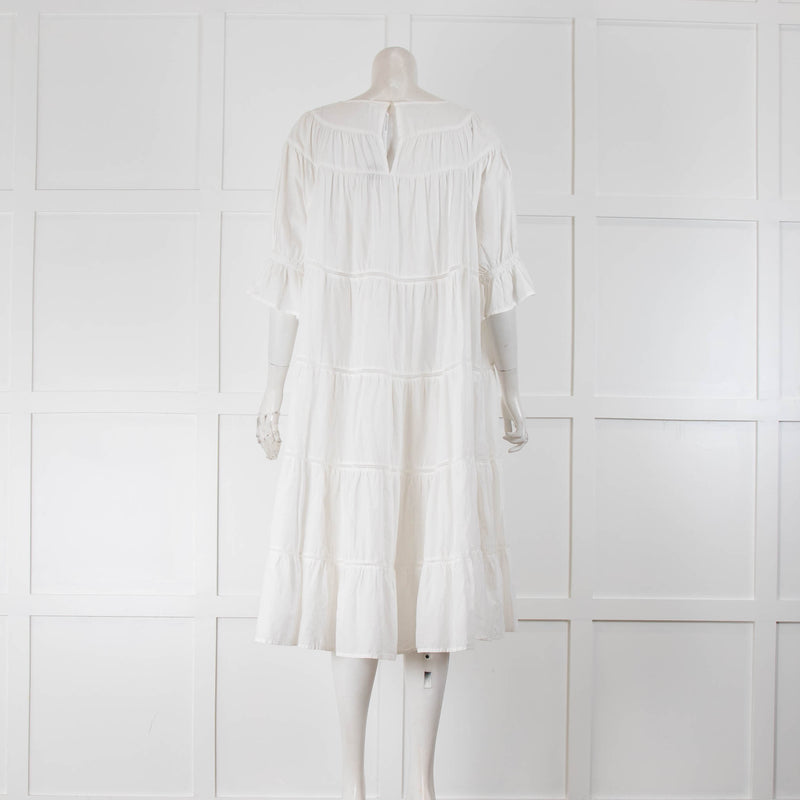 Merlette White Cotton Tiered Short Sleeve Dress