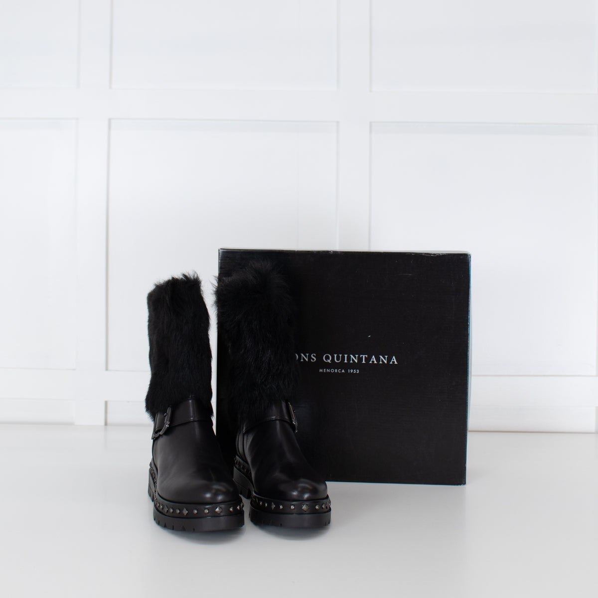 Pons Quintana Black Calf Length Boot With Fur Trim