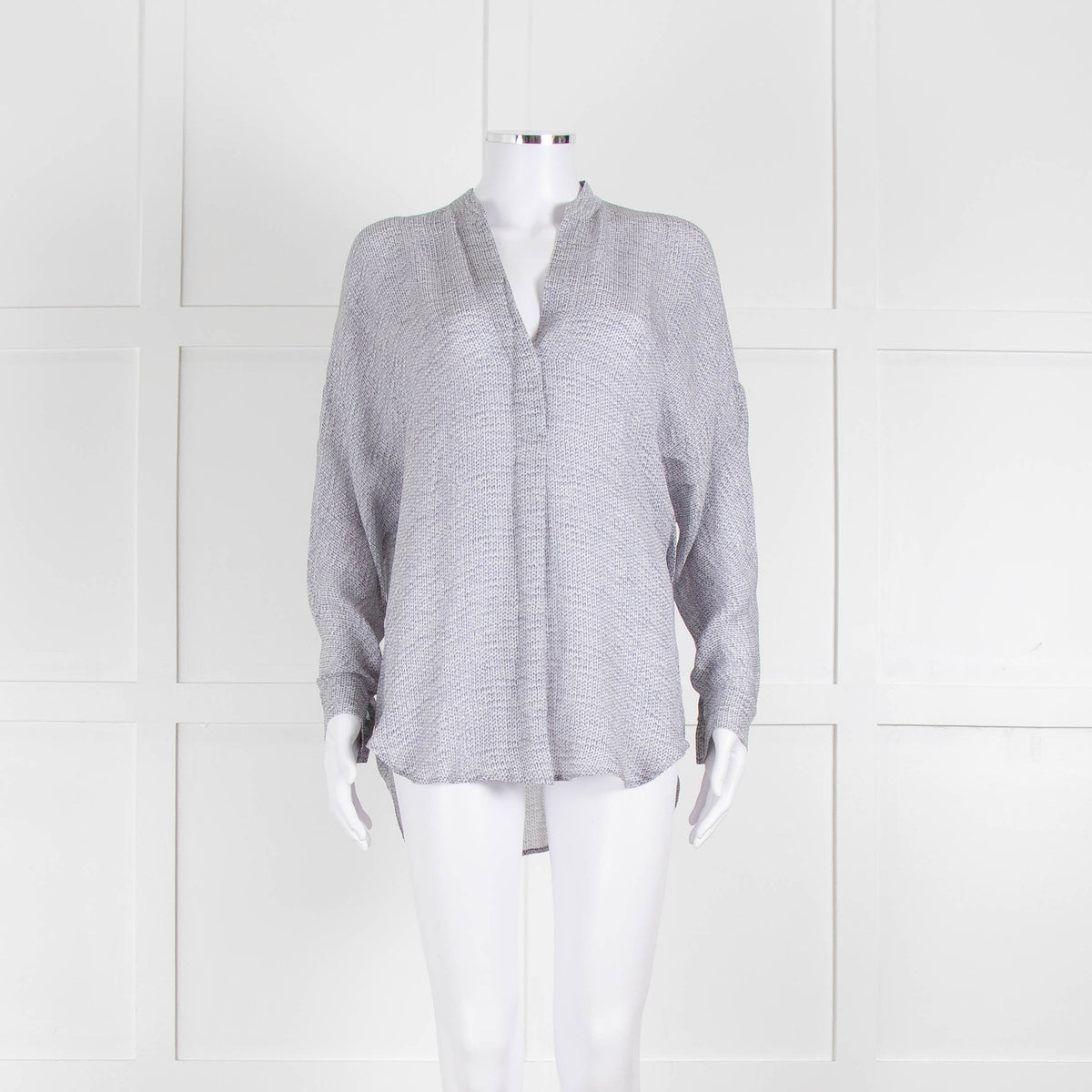Vince Silk Grey And White Cable Knit Print Blouse