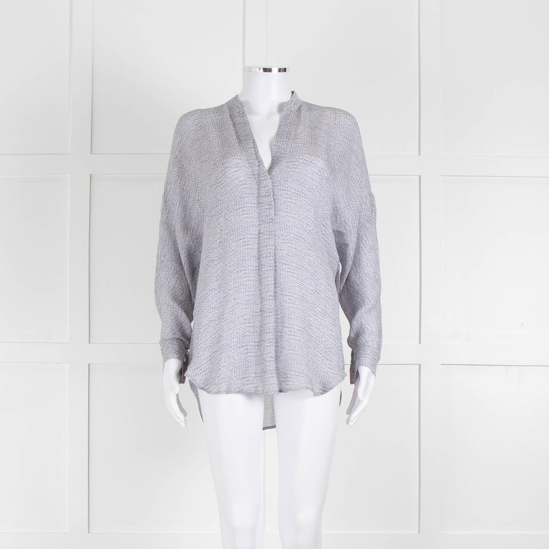 Vince Silk Grey And White Cable Knit Print Blouse