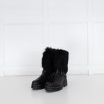 Pons Quintana Black Calf Length Boot With Fur Trim