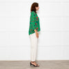 Ba&sh Green Red Navy Flower Lurex Stripe Blouse