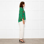 Ba&sh Green Red Navy Flower Lurex Stripe Blouse