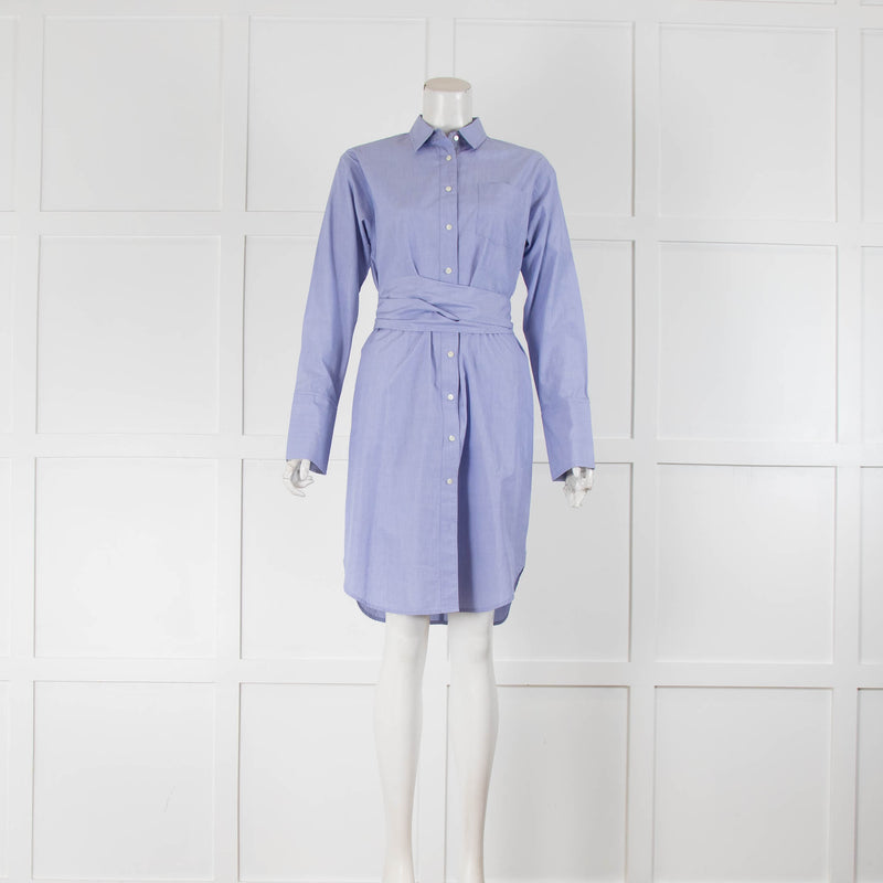 J Crew Blue Cotton Belted Mini Shirt Dress
