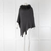Mala Alisha Grey Knit Poncho With Fur Neck