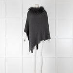 Mala Alisha Grey Knit Poncho With Fur Neck