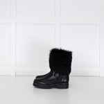Pons Quintana Black Calf Length Boot With Fur Trim