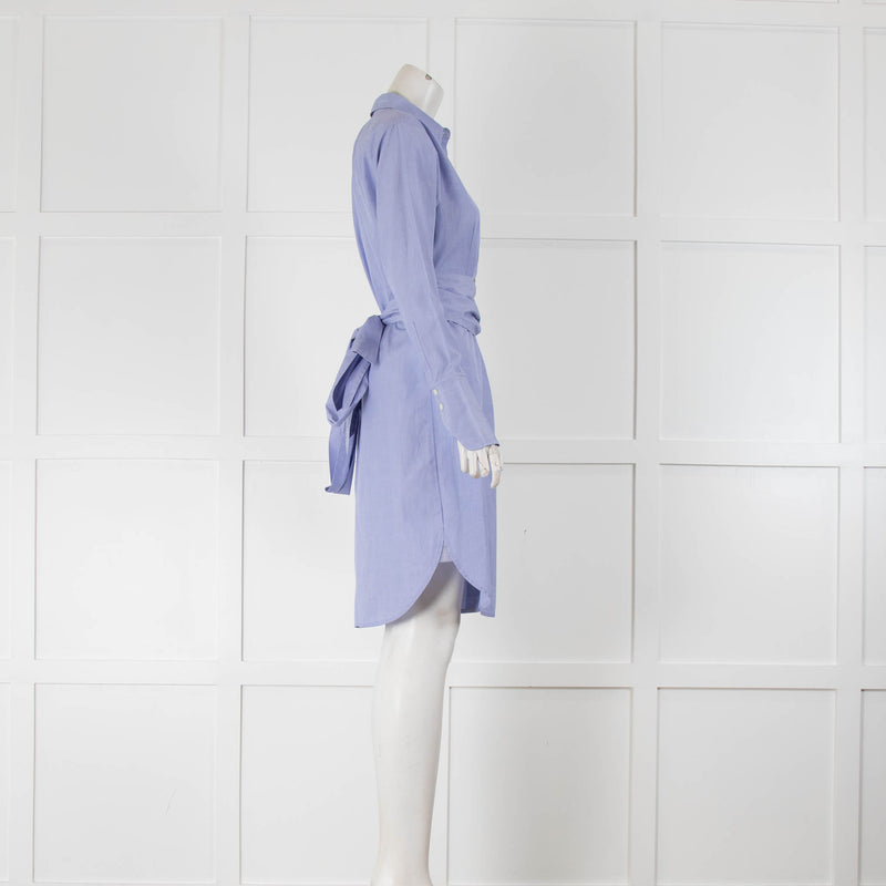 J Crew Blue Cotton Belted Mini Shirt Dress