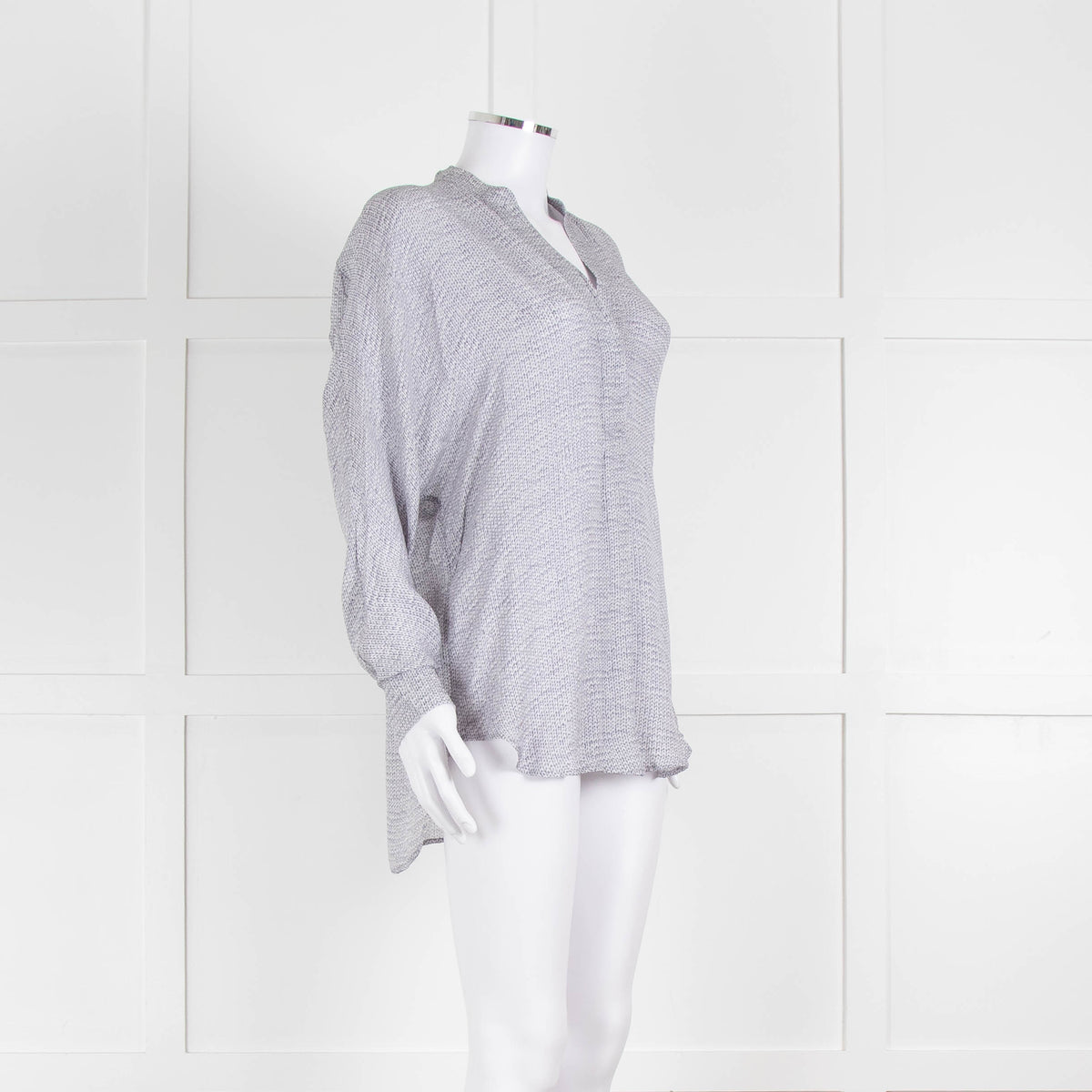 Vince Silk Grey And White Cable Knit Print Blouse