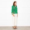 Ba&sh Green Red Navy Flower Lurex Stripe Blouse