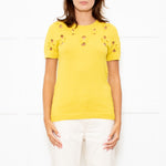 Nina Ricci Yellow Cut Out Detail Short Sleeve Jumper