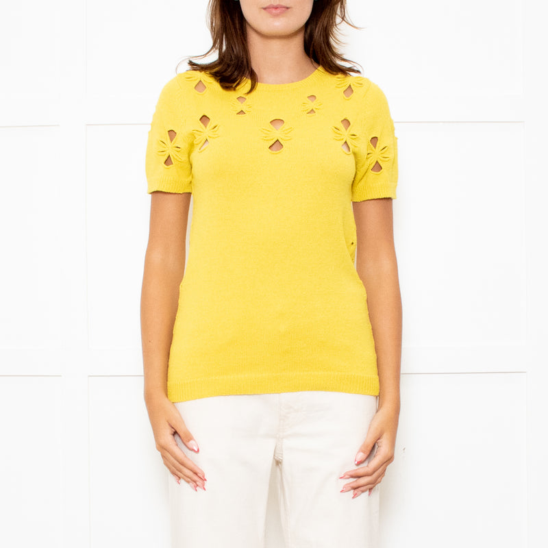 Nina Ricci Yellow Cut Out Detail Short Sleeve Jumper