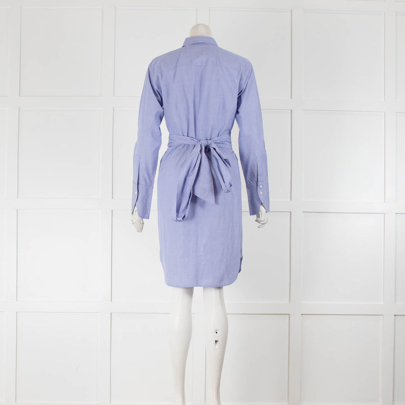 J Crew Blue Cotton Belted Mini Shirt Dress