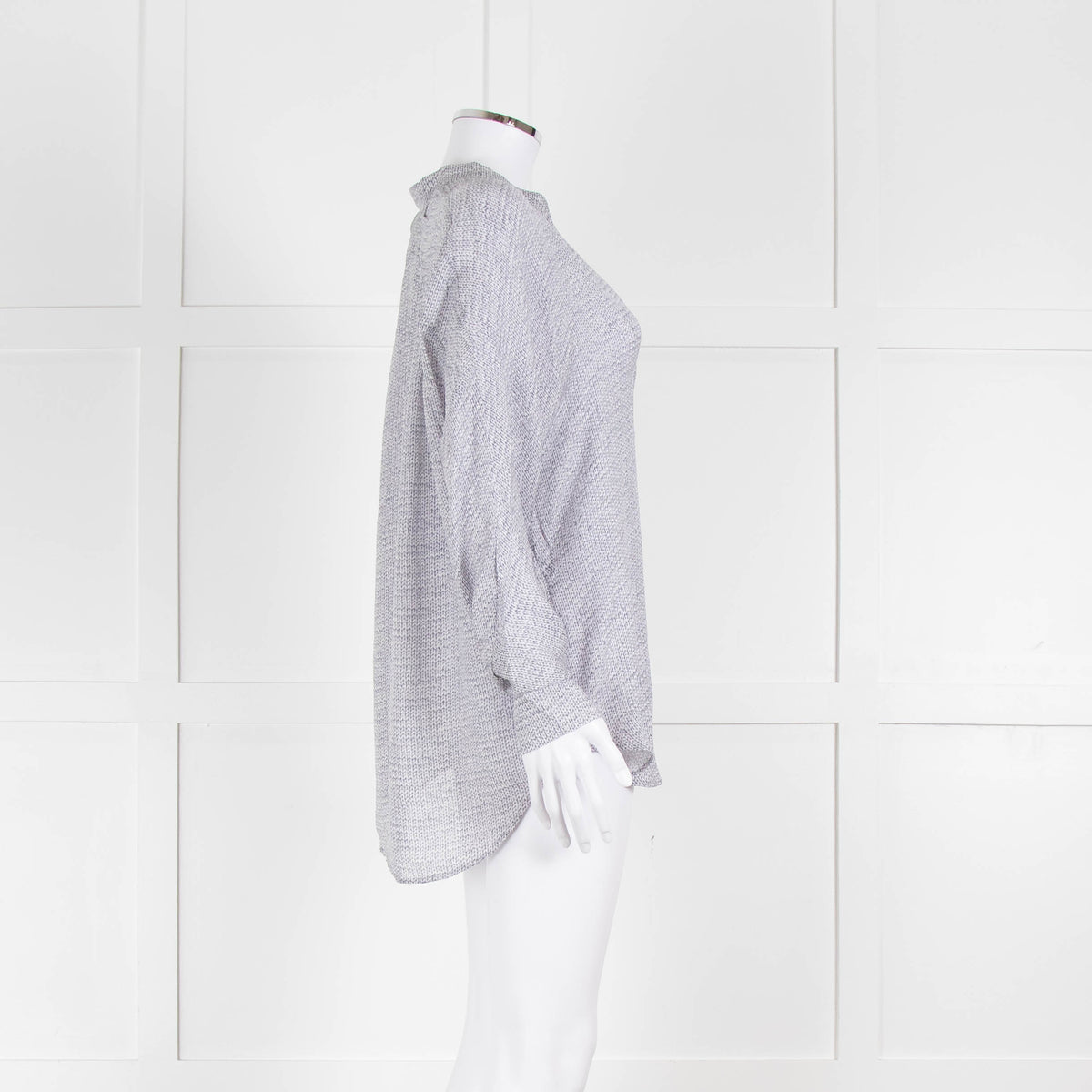 Vince Silk Grey And White Cable Knit Print Blouse