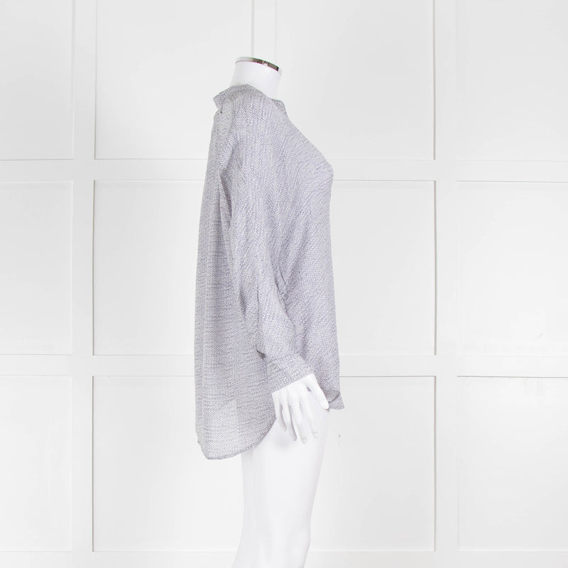Vince Silk Grey And White Cable Knit Print Blouse