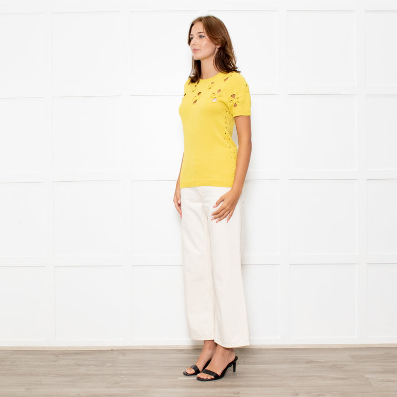 Nina Ricci Yellow Cut Out Detail Short Sleeve Jumper