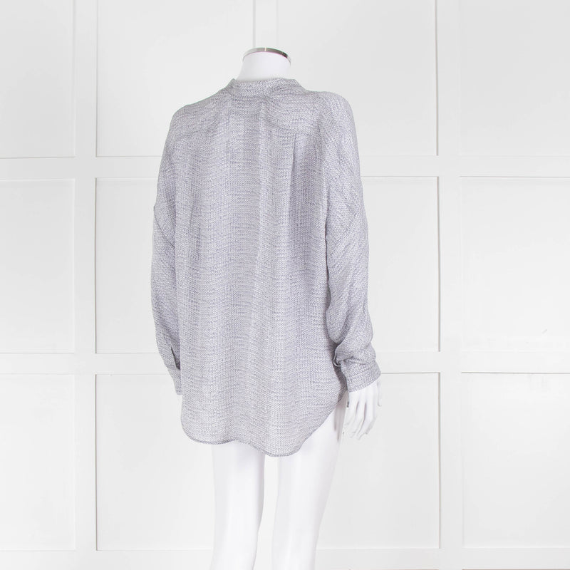 Vince Silk Grey And White Cable Knit Print Blouse