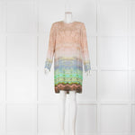 Matthew Williamson Pink Beige Green Silk Forest Print  Dress