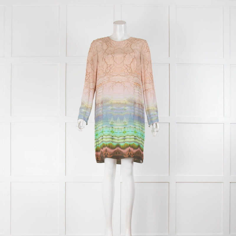 Matthew Williamson Pink Beige Green Silk Forest Print  Dress