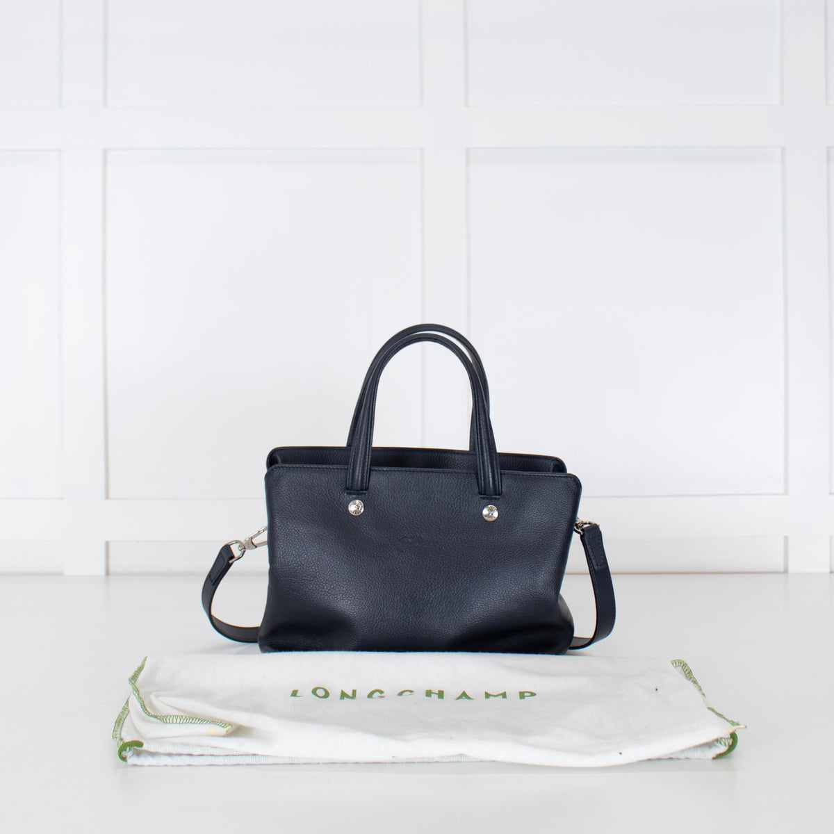 Longchamp Navy Blue Grainy Leather Le Foulonne Bag