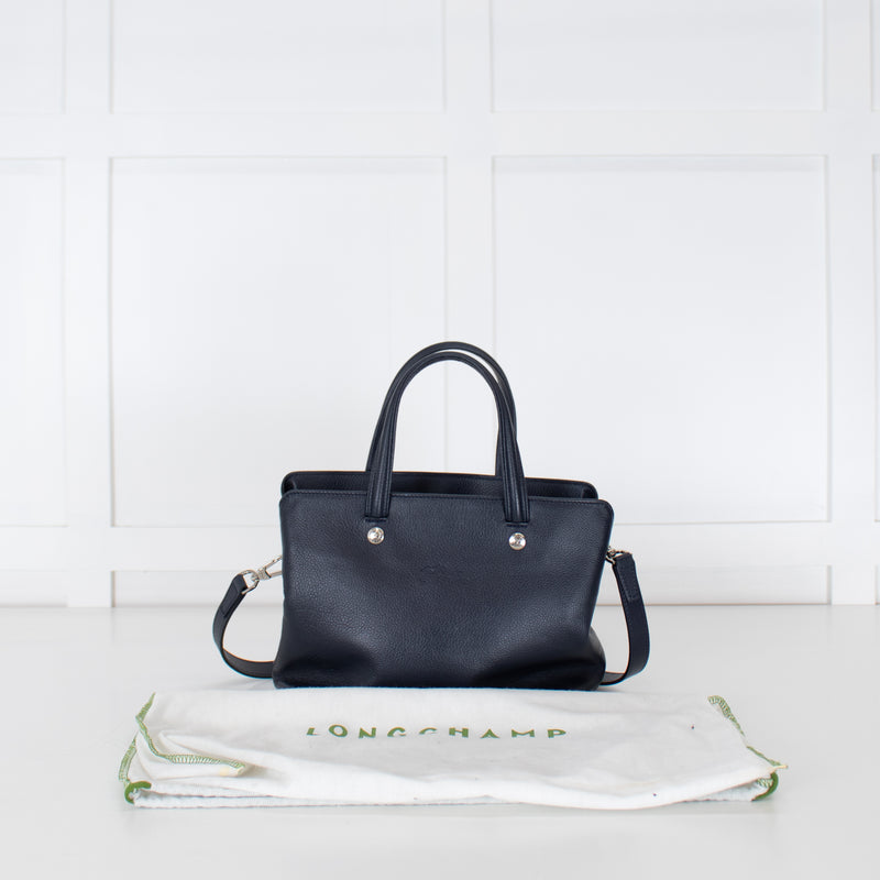 Longchamp Navy Blue Grainy Leather Le Foulonne Bag