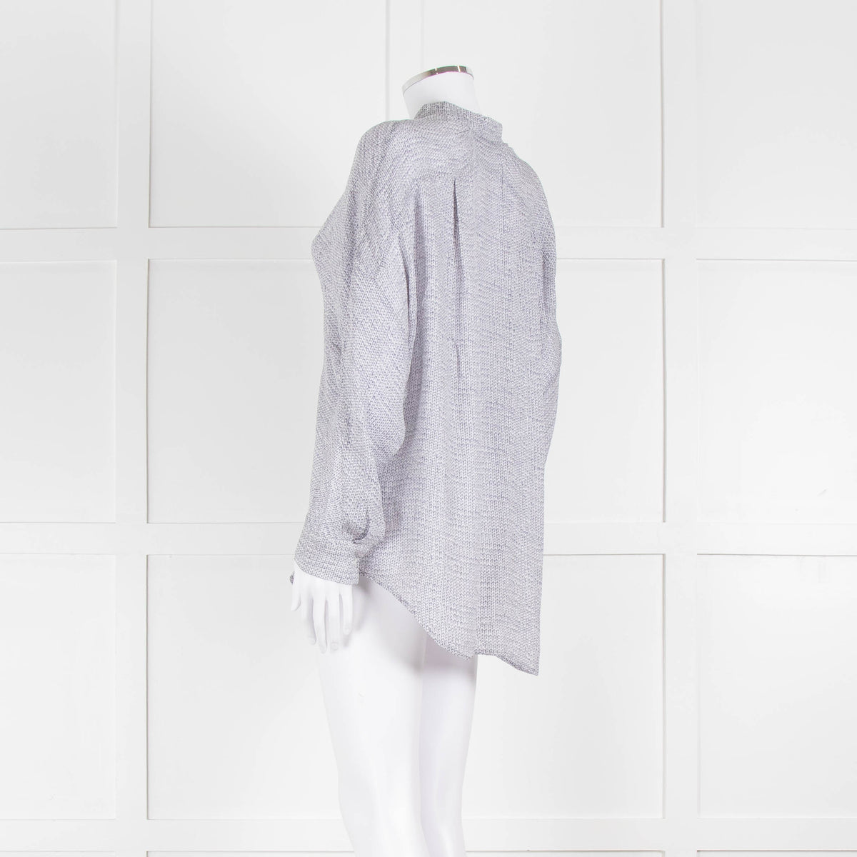 Vince Silk Grey And White Cable Knit Print Blouse