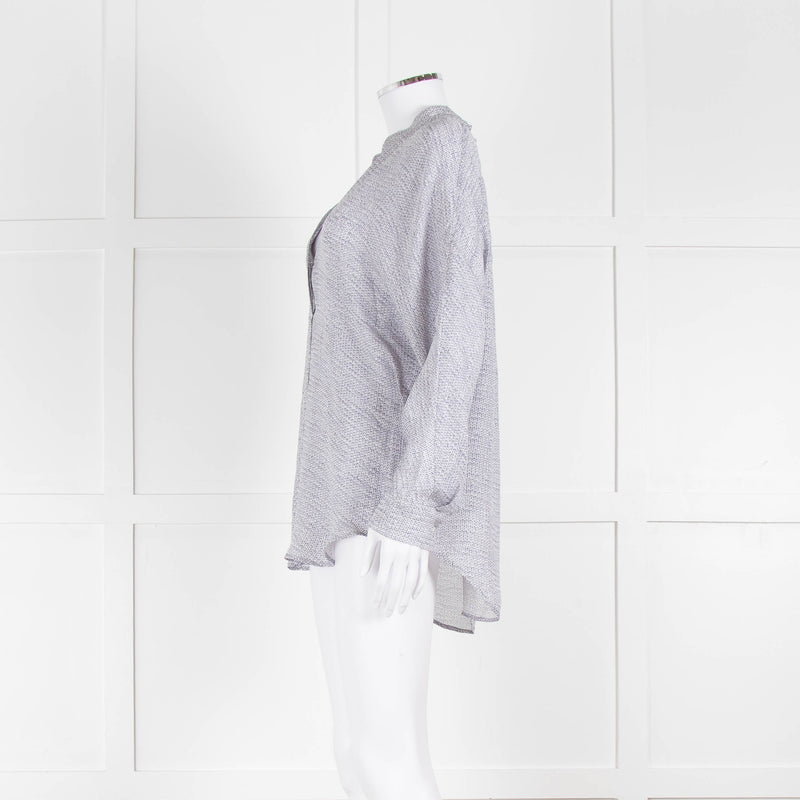 Vince Silk Grey And White Cable Knit Print Blouse