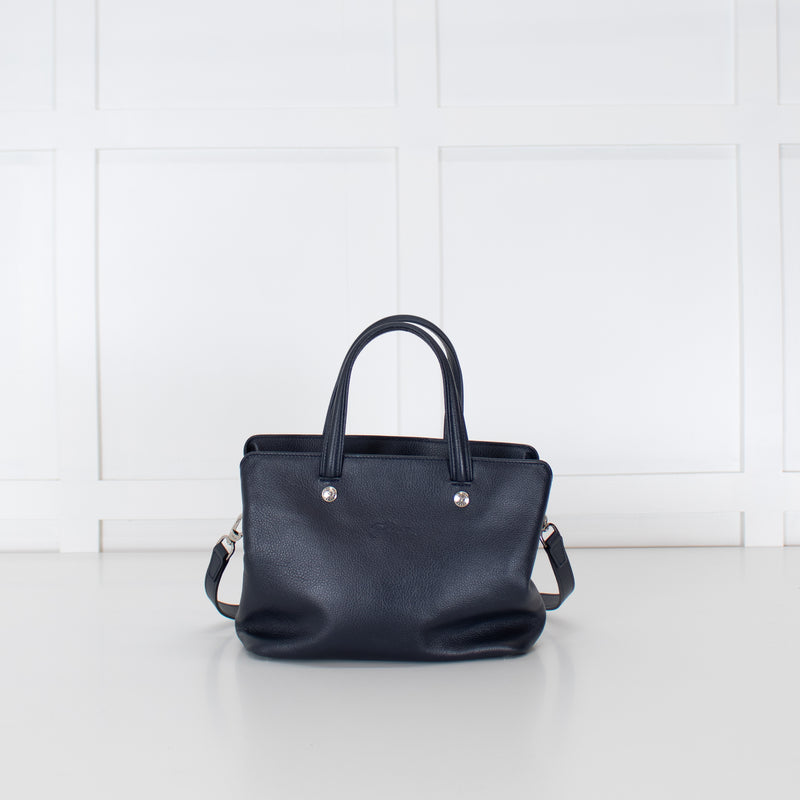 Longchamp Navy Blue Grainy Leather Le Foulonne Bag