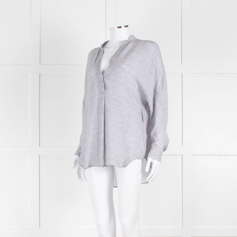Vince Silk Grey And White Cable Knit Print Blouse