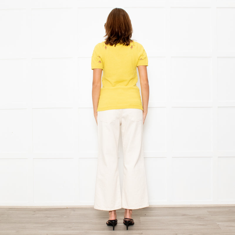 Nina Ricci Yellow Cut Out Detail Short Sleeve Jumper