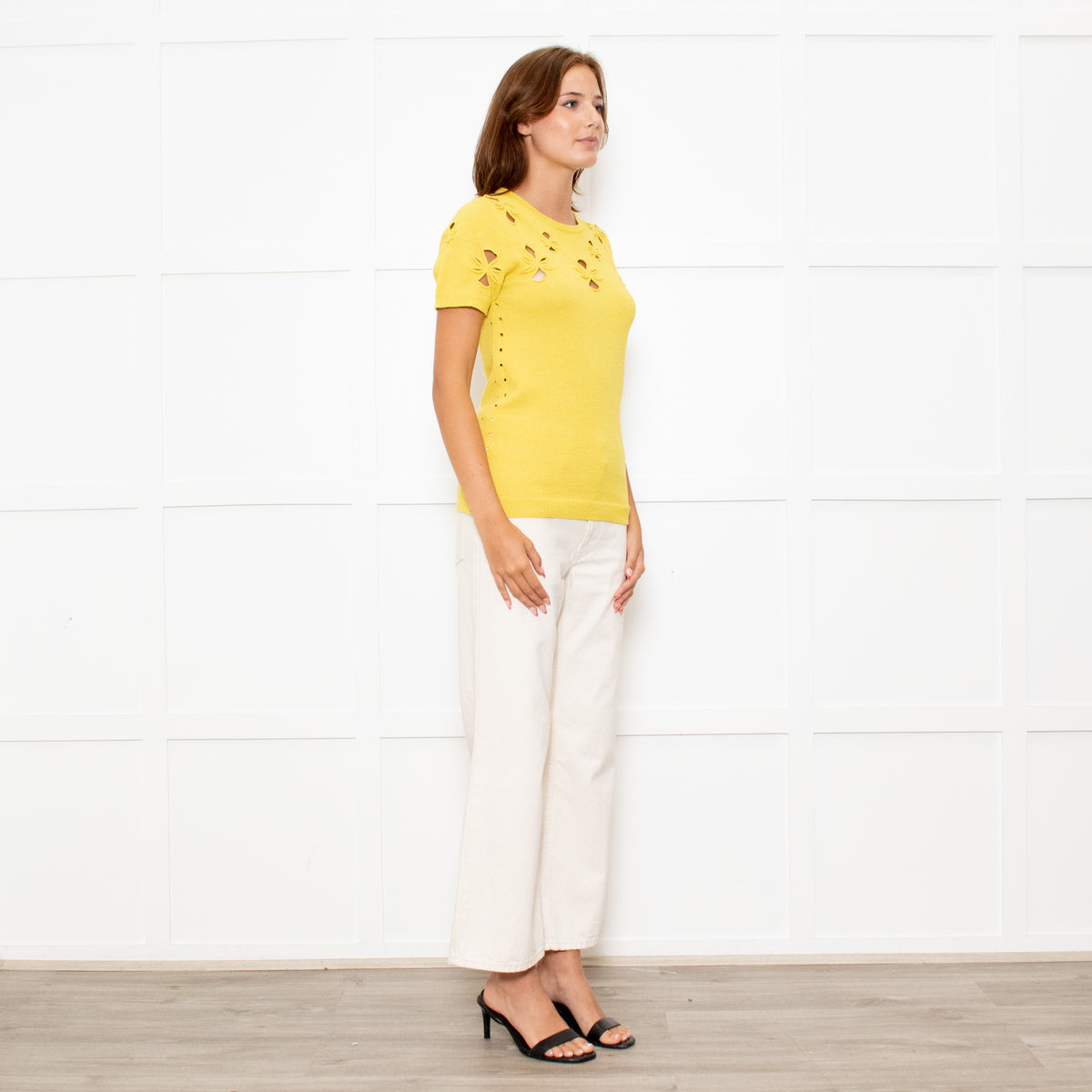 Nina Ricci Yellow Cut Out Detail Short Sleeve Jumper