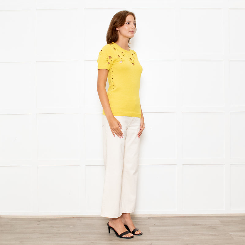 Nina Ricci Yellow Cut Out Detail Short Sleeve Jumper