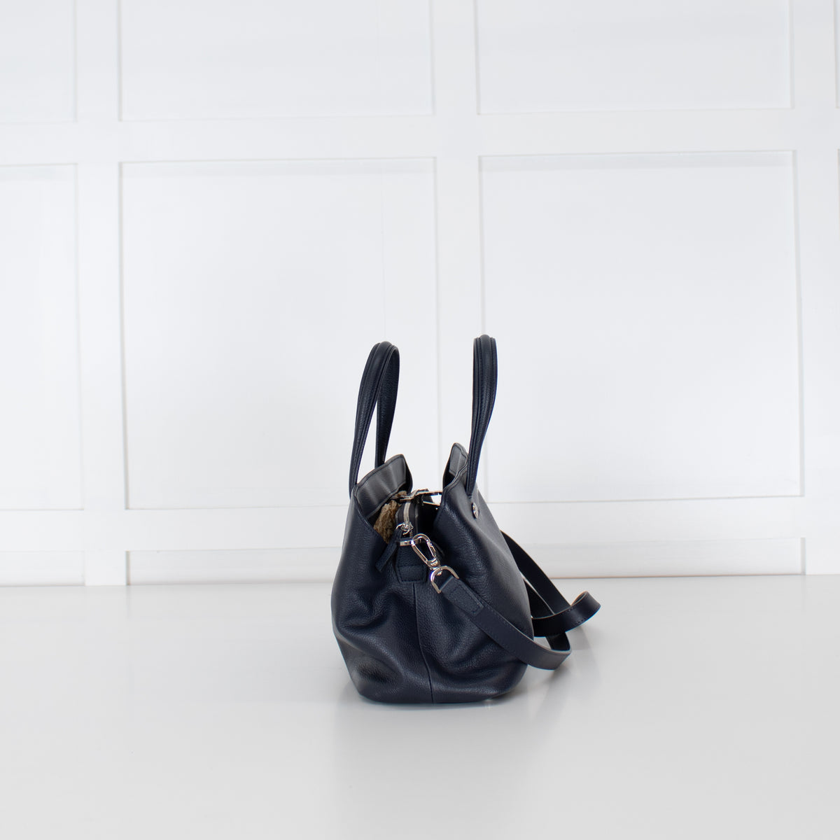 Longchamp Navy Blue Grainy Leather Le Foulonne Bag